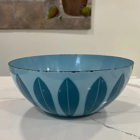Cathrineholm Turquoise Blue On Blue Enamelware Lotus Bowl 11” Diameter MCM - Picture 3 of 17